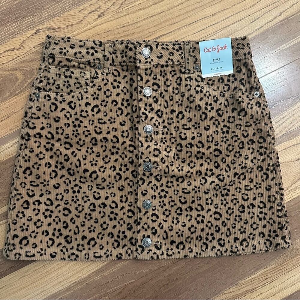 NWT!! Girl's Cat & Jack Leopard Print Skirt- Black/Brown, XL (14/16), Stretch